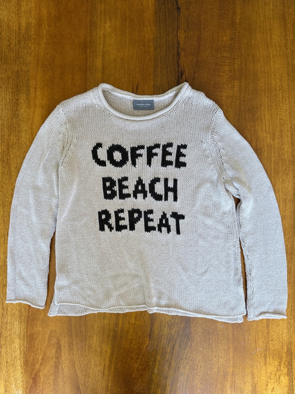 Wooden Ships Cream Knit Sweater with Black Lettering Size S/M